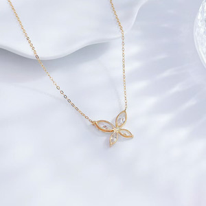 18K Gold Labor-Gezüchteter Diamant-Anhänger Halskette Vierblättriges Kleeblatt Luxuriöser Modischer Marquise-Schliff Damen Feiner Schmuck Diamant-Anhänger Zierlich - Product Image 2