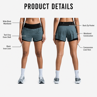 Pantalones Cortos de Running 2 en 1 para Mujer OEM, con Bloques de Color, Cintura Ancha, Azul Pizarra y Negro, Abertura Lateral, Ropa Deportiva para Gimnasio, Fabricante Mayorista