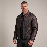 Veste en cuir marron vieilli vintage pour homme, fermeture éclair intégrale, manteau en cuir véritable, fabrication sur mesure, vente en gros pour vêtements d'extérieur