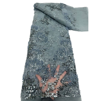 NI.AI Nouveau design Tissu en dentelle perlée à motif floral, Tissu en dentelle à sequins, Tissu en dentelle filet à sequins et perles