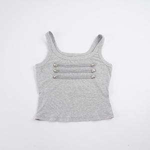 Top Corto Minimalista con Botones Decorativos y Cuello Redondo, Estilo Urbano Versátil, Chaleco sin Mangas de Punto Acanalado - Product Image 6