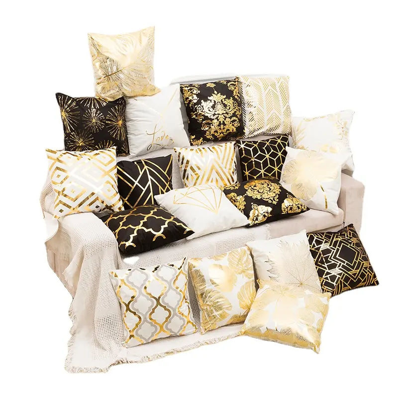 Excellent Quality Sofa Home Decorative Gold Print Pillow Case New Cushion Cover