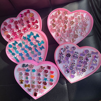 Set Cincin Resin Plastik Berkilau Berlian Imitasi Kristal Desain Bunga Putri Kecil Lucu untuk Anak-anak untuk Bayi Perempuan