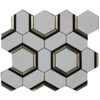 Carrelage de surface mosaïque en marbre blanc, livraison gratuite, jet d'eau, surface avec incrustation en laiton, motif mosaïque