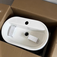 Lavabo double vasque en céramique avec étagère intégrée, lavabo mobile pour hôtel, lavabo portable, lavabo en pierre sur console