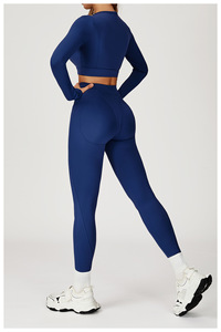Ropa deportiva personalizada de manga larga para mujer, conjuntos de Fitness para gimnasio, trajes de Yoga sin costuras con logotipo frontal, ropa de talla grande para entrenar - Product Image 5