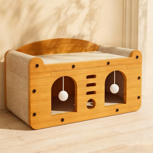 Rascador para Gatos de Madera de Múltiples Niveles - Rascador de Sisal Resistente, Cama para Gatos de Interior y Refugio de Juego con Bolas Colgantes - Product Image 3