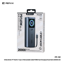 Batterie externe REMAX FP-151 165W 20000mAh avec câble Type C rétractable intégré, écran numérique TFT, chargeur portable pour ordinateur portable