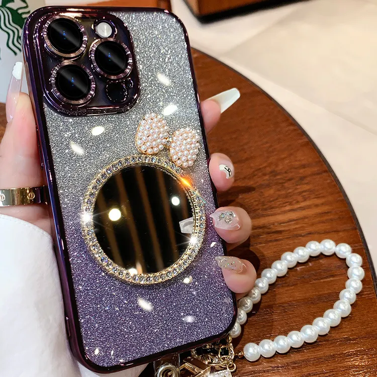 Casing penutup ponsel iPhone 15 14 13 12 11 Pro Max, lapisan lensa cermin mewah Glitter gradien pelindung ponsel untuk iPhone 15 14 13 12 11 Pro Max Plus