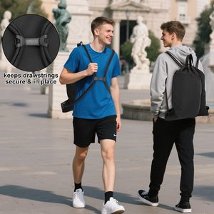 HOLYLUCK Zaino Pieghevole con Coulisse, Sacca con Tasca Impermeabile, Sacche con Coulisse e Tasche <span class=keywords><strong>a</strong></span> Rete per Bottiglia d'Acqua - Product Image 6