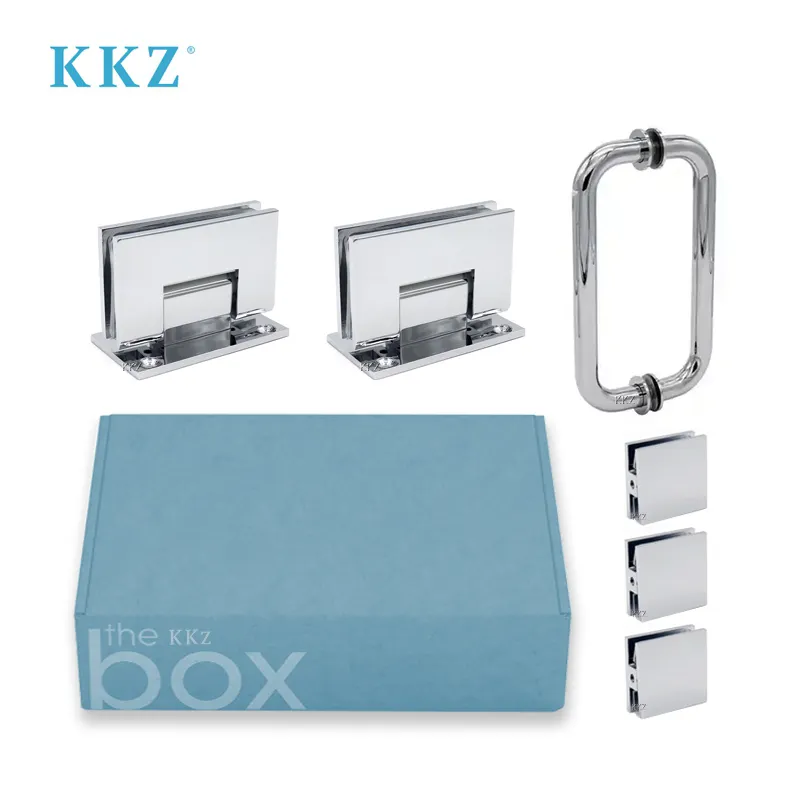 KKZ Chuveiro Gabinete Quadrado Cheio Placa Traseira De Latão 90 Graus Porta Do Chuveiro Pull Handle Braçadeira Dobradiça Frameless glass hardware