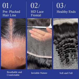ผมมนุษย์แท้แบบดิบ 13x4 HD Lace Frontal ลอนลึกแบบหลวมๆ  ถักเปียสำเร็จรูป  ปมมองไม่เห็น  พร้อมเชือกผูกปิดผมด้านหน้า  ผู้จำหน่าย - Product Image 3