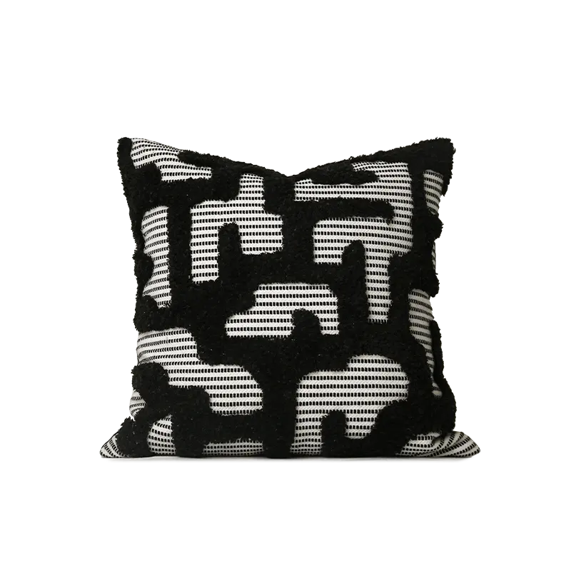 Bantal tekstil rumah, bantal lempar mewah Jacquard hitam, sarung bantal tenun, bantal dekoratif