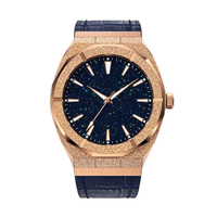 Montre à quartz pour hommes givrée logo personnalisé or rose 5ATM étanche style PR avec cadran anti-poussière étoile