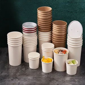 Récipient <span class=keywords><strong>jetable</strong></span> écologique pour plats à emporter 9 oz bols de nouilles en papier kraft tasses à <span class=keywords><strong>soupe</strong></span> chaude avec couvercle plat en papier - Product Image 4