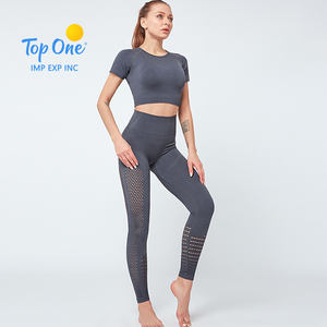 Top One Top OneSeamless Cintura alta Levantamiento de cadera Pantalones de yoga elásticos Transpirable Secado rápido Conjunto de chaleco para correr - Product Image 4