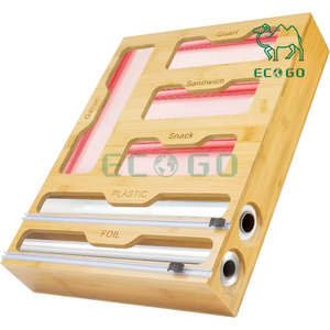 6 en 1 bambou Ziplock sac organisateur de stockage feuille d'aluminium bambou Ziplock sac organisateur Wrap distributeur avec Cutter avec Cutter - Product Image 1