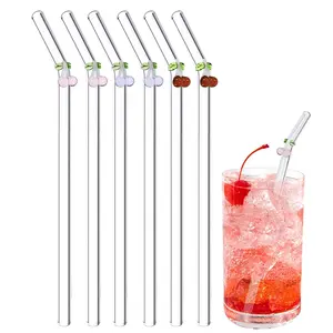 Clear Cute Cherry Glass Straws with Design