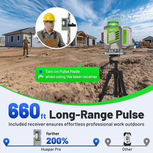 Nivel Láser <span class=keywords><strong>Huepar</strong></span> Pro ZK04CG-LR300 4D de 16 Líneas Verdes, Autonivelante, con Control Remoto y Receptor, Accesorios Incluidos - Product Image 2
