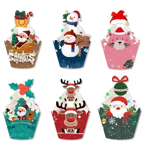 Natal Cupcake Wrapper Toppers Papel Xmas Cupcake Wrapper Navidad Decoração de Natal Feliz Ano Novo 2024