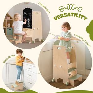 Torre di Apprendimento per Bambini con Design Anti-Ribaltamento, Sgabello da Cucina Regolabile, Scaletta Mobile per Bambini con Lavagna e Ganci - Product Image 4