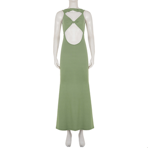Vestido Maxi Europeo Vintage Sexy Verde con Aberturas y Detalle de Nudo, Ajustado, Estilo Sirena, Largo hasta el Suelo, para Mujer - Product Image 6