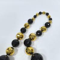 Collier géant en perles de plastique noir et or pour fête de carnaval, décoration de fête, collier de carnaval, collier de fête