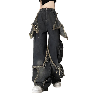 Blue team custom a vita alta ampia a forma dritta lavata vintage <span class=keywords><strong>boyfriend</strong></span> feel angosciata patchwork di moda nuovo stile <span class=keywords><strong>jeans</strong></span> da <span class=keywords><strong>donna</strong></span> - Product Image 3