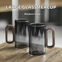 Nouvelle conception – Tasse en verre monocouche grande capacité (301-400 ml) avec poignée en bois – Style moderne et artistique unique – Portable et réutilisable