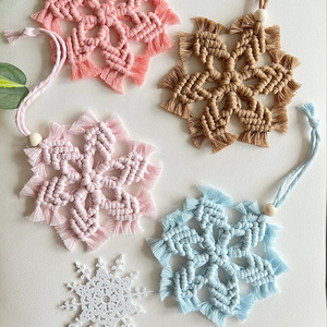 Ornements en macramé bohème 12*25cm, flocon de neige, pendentif de Noël à suspendre, corde en coton, décoration murale - Product Image 1