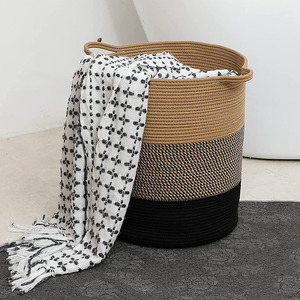Woven Storage <b>Basket</b> <b>Round</b> Cotton Rope Eco-Friendly Clothing Organizer Laundry <b>Basket</b> - Product Image 1