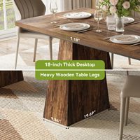 Table à manger rectangulaire en noyer de 63 pouces avec deux pieds géométriques en bois massif, imperméable et résistante aux rayures pour la maison.