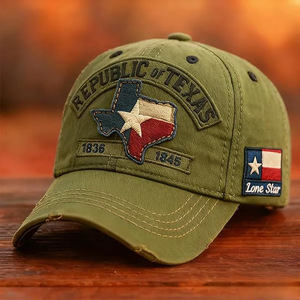 Cappellino da Baseball Ricamato a Forma di Mappa dello Stato di Texas, Regolabile e Lavato - Product Image 2