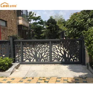 Decorative Garden Metal Designs For Gates Black Powder Coated Aluminium Sliding Gate Electric Main Gate Door Design For Yard