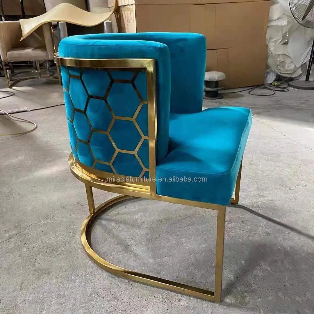 Única silla de comedor con láser de corte de tapizado de terciopelo azul marino Silla de comedor para restaurante