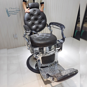 Sillón de Barbería Vintage <span class=keywords><strong>VIP</strong></span> de Acero Inoxidable para Exteriores con Reclinación Hidráulica y Rotación de 360 Grados para Salón, Gimnasio y Uso Comercial - Product Image 6