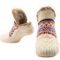 Chaussettes pantoufles doublées polaire pour hommes et femmes, antidérapantes, épaisses, chaudes, tricotées, pour la maison, confortables, pour l'intérieur, hiver, avec bordure en sherpa