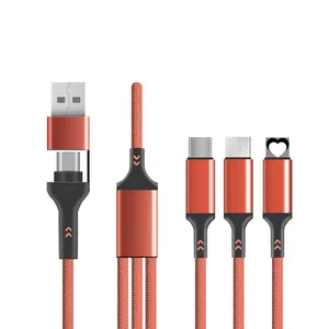 60W 3 in 2 cable Type C to Type C fast charging+data transfer Multiple type-c USB Charging Data Cable for Ip 15   Sam -sung