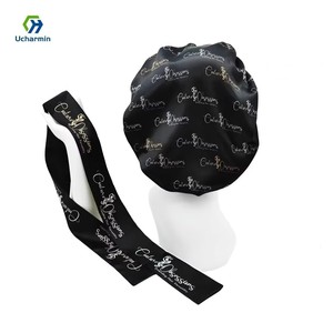 CHENGHE Gorro de Satén de Seda con Logo Personalizado y Envolturas para el Pelo para Mujer Gorros de Dormir de Diseño al por Mayor con Lazo para Borde de Trenza - Product Image 1