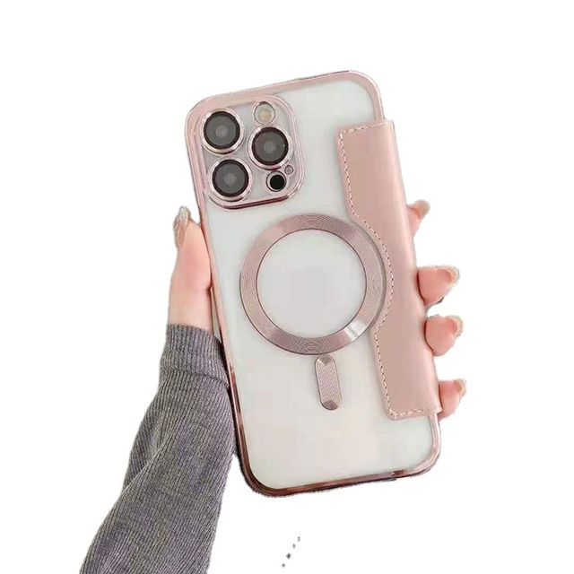 DUYIO Fashionable Leather Plating Magnetic Wireless Charging Silicone Case for 15 Pro Max for Compatible Business Style