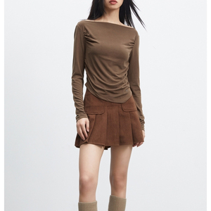 Spice <strong>Chick</strong> Casual Versatile One-line Neck Slim Long Sleeve T-<strong>shirt</strong> Women's Autumn Sexy Tight Long Sleeve Women's Irregular Top