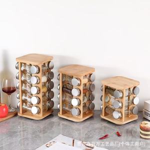 Bamboo Wood <b>Spice</b> <b>Rack</b> Multi Layer <b>Rotating</b> Kitchen Condiment Storage Desktop Organizer Natural Color - Product Image 3