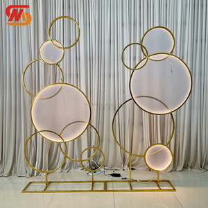 New Design Multi Circle Gold Stainless Steel LED Lighted Wedding <b>Backdrop</b> <b>Stand</b> Metal Frame Display Rack Wedding Stage Decor - Product Image 1
