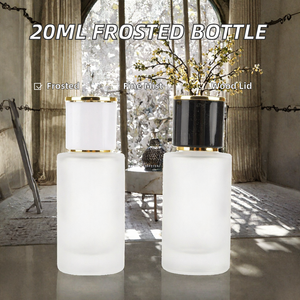 20ml <b>Empty</b> Glass <b>Bottle</b> Premium Frosted Cylinder Silver Fine Mist Sprayer Screen Printed Multi- Wooden Lid Screw Cap <b>Perfume</b> - Product Image 2