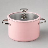 Juego de Ollas de Acero Inoxidable 304 Rosa al por Mayor, Estilo Coreano, 9 Piezas, para Inducción, Juego de Ollas para Sopa Caliente