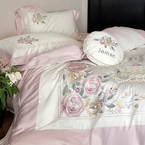 Luxury Style Girl's 100S Australian Cotton Pure Cotton Four-Piece <b>Bedding</b> <b>Set</b> With Floral Embroidery Duvet Cover And All-Cotton - Product Image 1