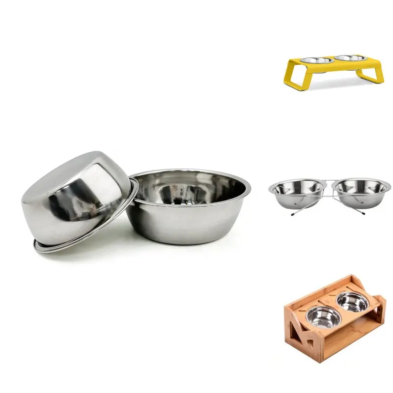 Atacado Personalizado Pet Food Água Cat Food Feeder Metal Dog Bowl Tigelas De Aço Inoxidável