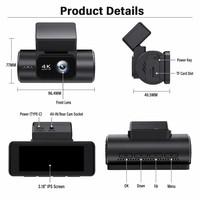 Kamera Dash Ganda 5.8G WiFi 4K Depan dan Belakang 2.5K dengan Kontrol Aplikasi, Perekam Video Mobil dengan GPS, Layar 3.16 inci, Penglihatan Malam, DVR Mobil