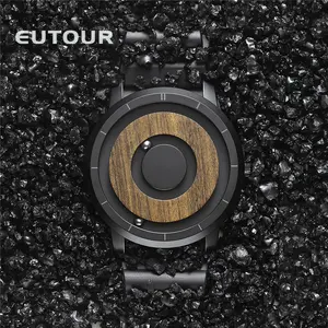 EUTOUR – montre originale à cadran magnétique en bois, montre à Quartz Simple pour hommes, montre-bracelet en acier inoxydable avec bracelet en cuir E022