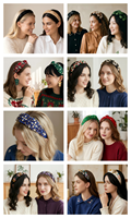 Serre-tête large personnalisé à nœud écossais pour femmes et filles, orné de perles et strass, accessoire de coiffure pour fêtes de Noël et de vacances